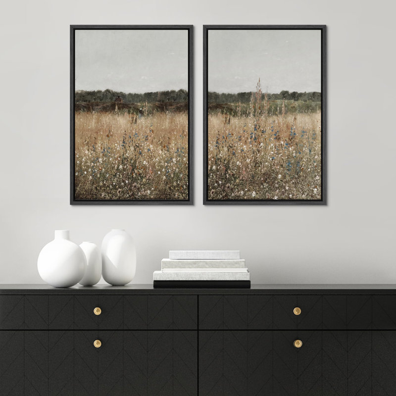 "Wildflower Elegance", fond floral aux tons doux avec charme rustique, art mural moderne, 2 pièces, Noir, H 36 po x l 24 po