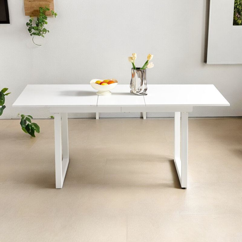 Extendable Dining Table, White, White, 29.52" H x 55.08" W x 31.52" D