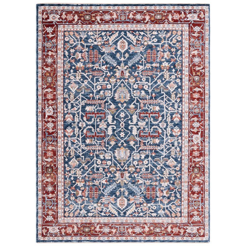 Hand-Knotted Red and Navy Stain-Resistant Area Rug