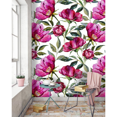 Colvin Removable Poppy Floral 10' L x 120" W Peel and Stick Wallpaper Roll