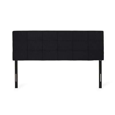 King Bed Headboard With Piped Edges And Contemporary Tufting Deep Black Fabric For Size - Waffle Detail
