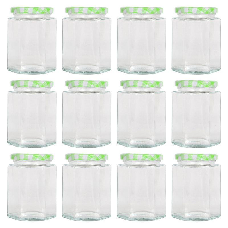 Argon Tableware Hexagonal Glass Jam Jars with Screw, 12, Light Green