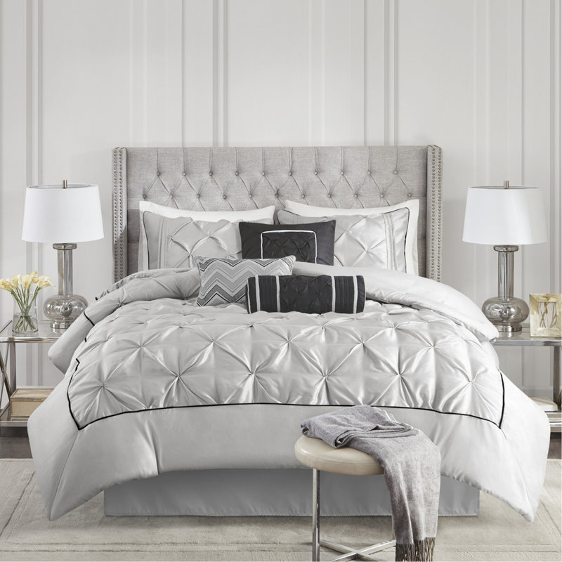 7 Piece Bedding In Grey For King Size Comforter , With Comfortable Feel