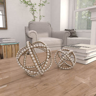 Metal Handmade Beaded Geometric Decorative White Sculpture Set