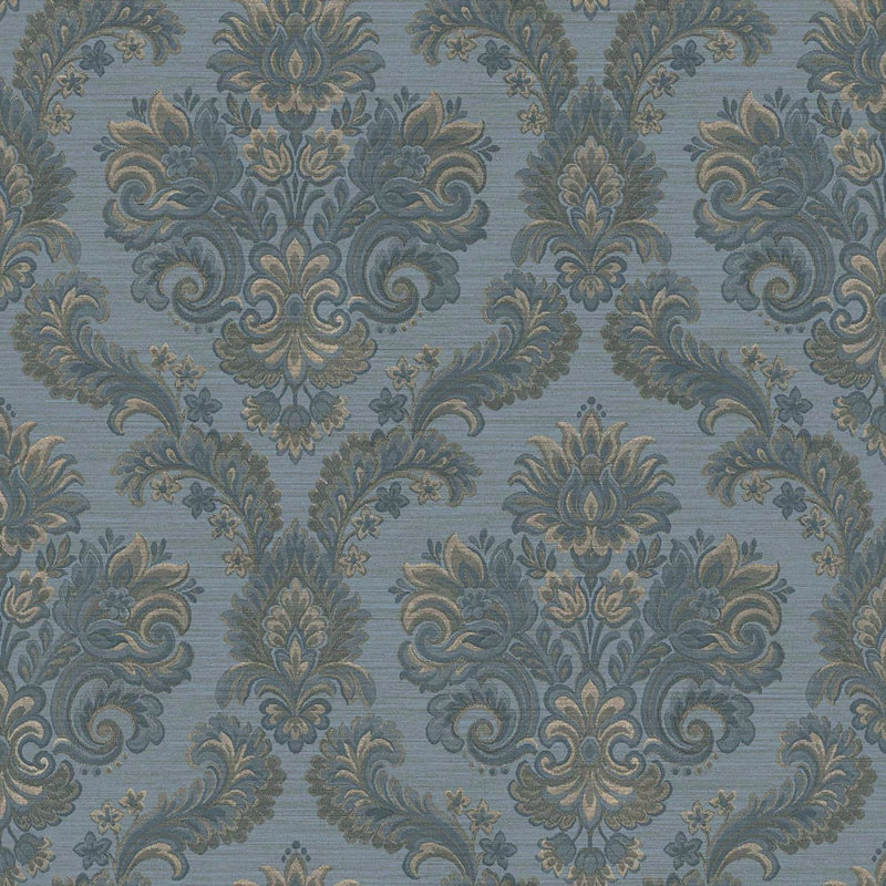 Ornamenta Collection Floral Damask Wallpaper Roll, Blue