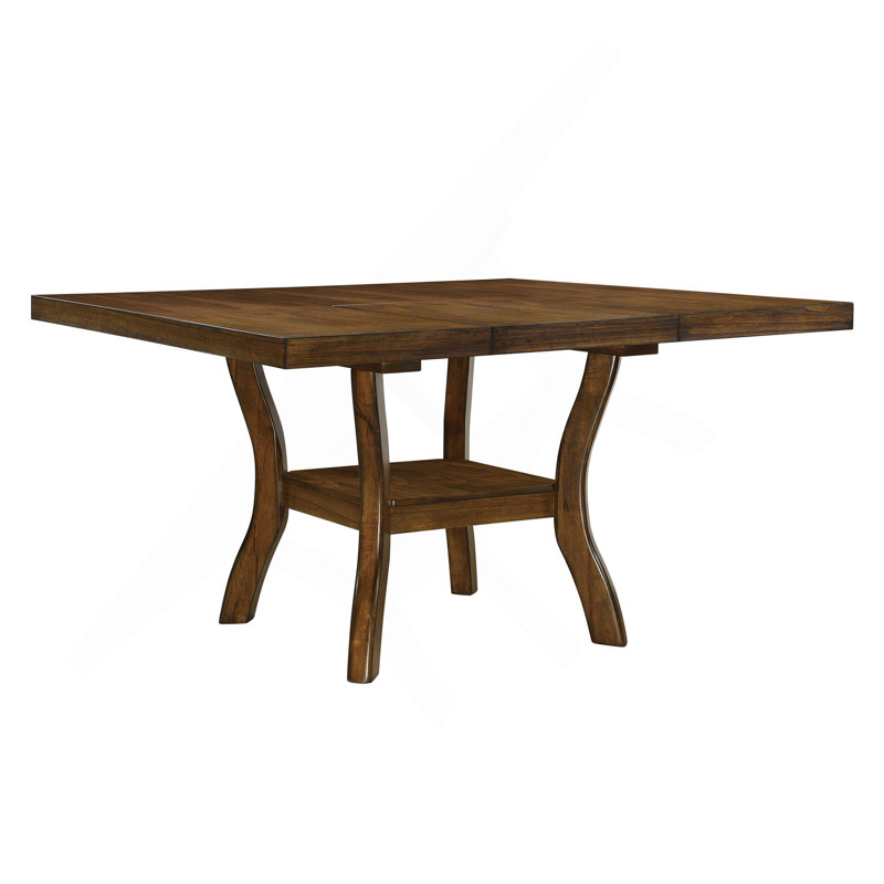 Table de salle à manger transitionnelle à finition brune avec tablette inférieure et rallonge en bois de placage Mindy