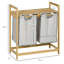 Double panier à linge 2 paniers à linge en bambou avec tablette de rangement 2 sacs coulissants et amovibles pour la salle de bain de la salle de bain 2 x 10,7 gallons en bois naturel et gris foncé