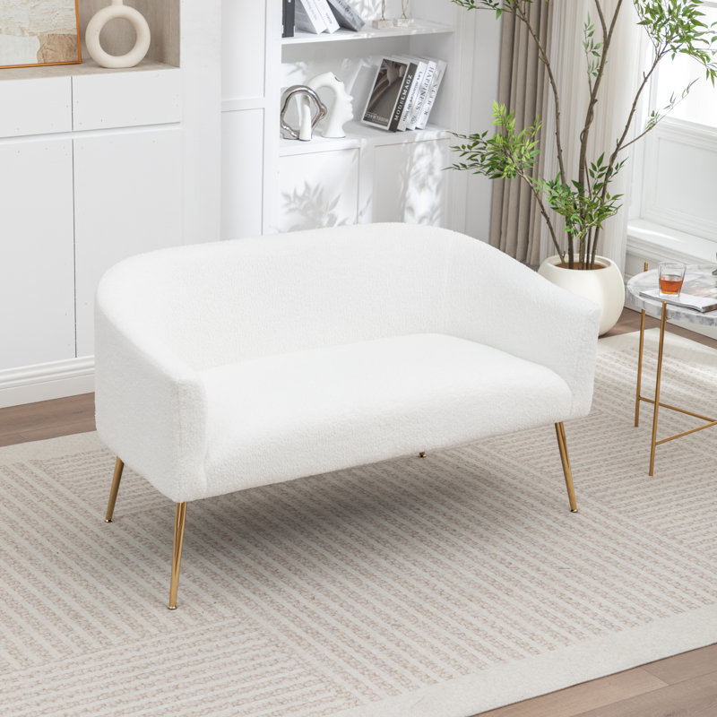 Upholstered Faux Fur Loveseat, Gold, White