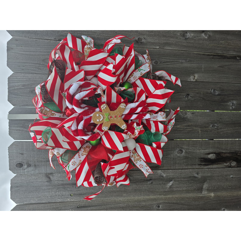 Gingerbread And Peppermint Deco Mesh Wreath