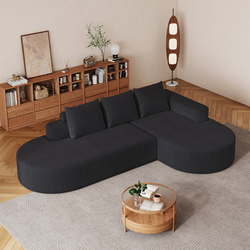 Ensemble de canapé modulaire recouvert de tissu d'ameublement moderne modulaire en L de 108,5 pouces avec 3 coussins en chenille recourbée pour une combinaison de confort et de style
