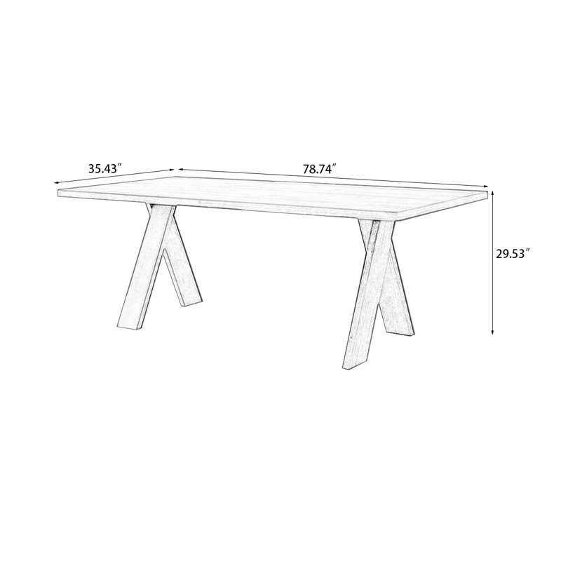 Table de salle à manger rectangulaire, H 29,53 po x L 78,74 po x l 35,43 po, Burlywood