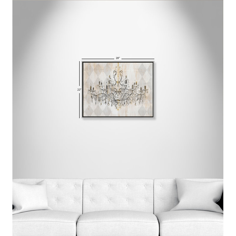 «Harlequin Chandelier - Floater Frame», reproduction d'art sur toile, H 22 po x l 28 po x P 2 po, Cadre argenté