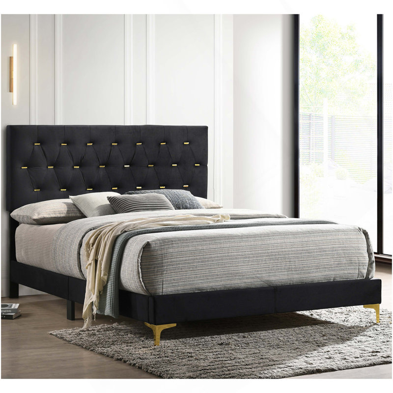 James Black Upholstered Queen Panel Bed, Black