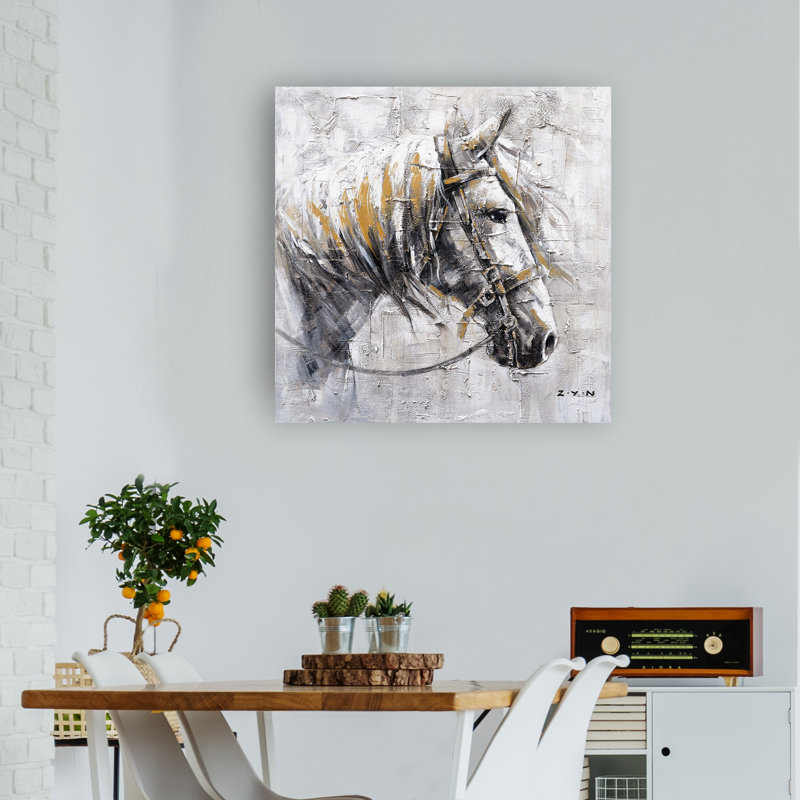 Cheval - peinture sur toile tendue, H 30 po x l 30 po x P 2 po
