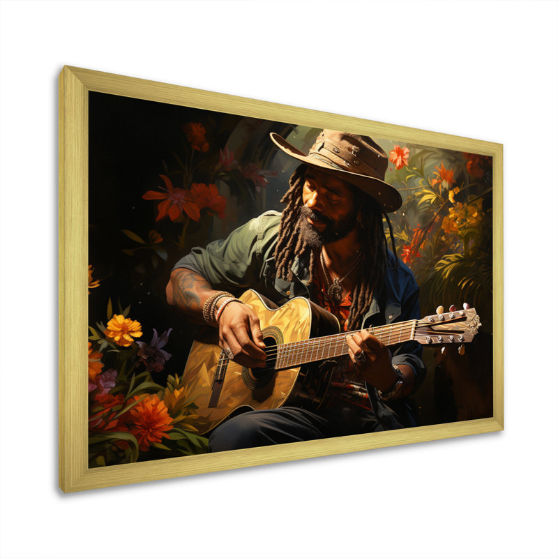 Caroleann Music Reggae Vibes I Framed On Canvas Print, H 12 po x l 20 po x P 1 po, Cadre doré à une seule photo