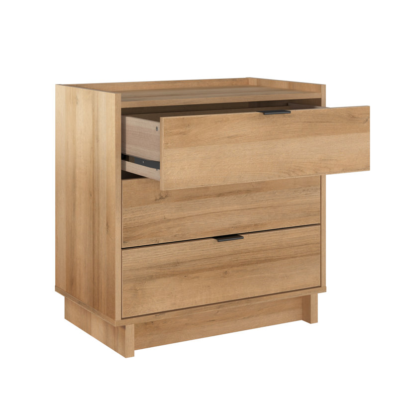 Chaunta 26.5'' W Nightstand Bedside Table, Nightstand for Bedroom, End Table with 3 Drawers 26.5" W x 26.75" H x 16" D, Natural Oak