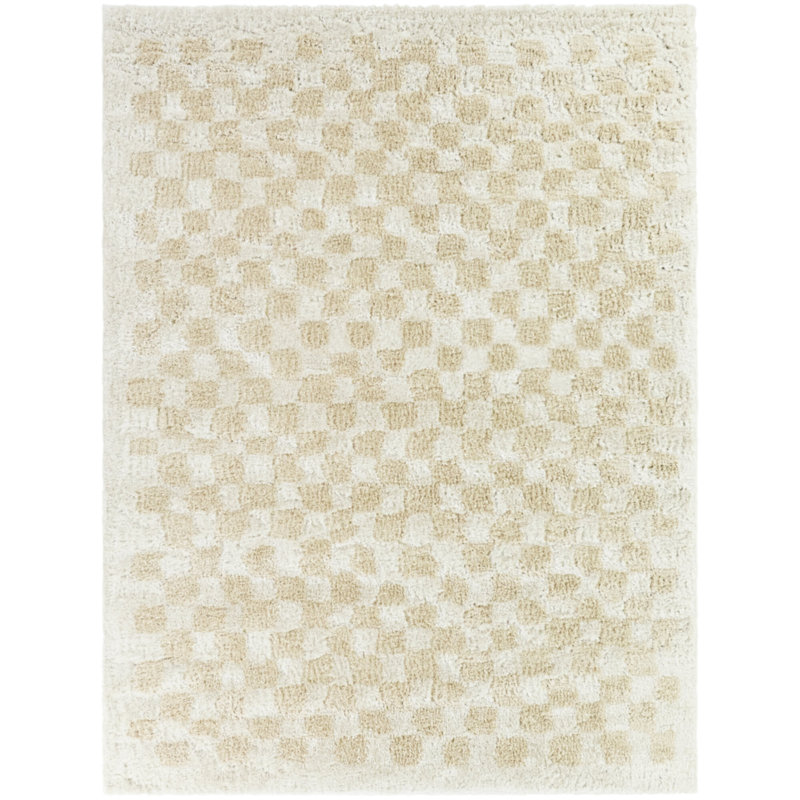 Bronte Beige Organic Checkered Area Rug, Rectangle 7'10" x 10'