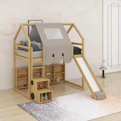 Wooden Loft Bed House-Shaped Frame With A Tent by Harper Orchard