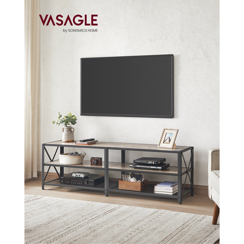 Meuble télé pour téléviseur de 75 po ou moins avec tablettes de rangement, Grège / noir, 63"