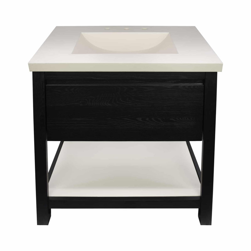Solace 30.5" Single Bathroom Vanity Set, Pearl, Pearl, Midnight Oak