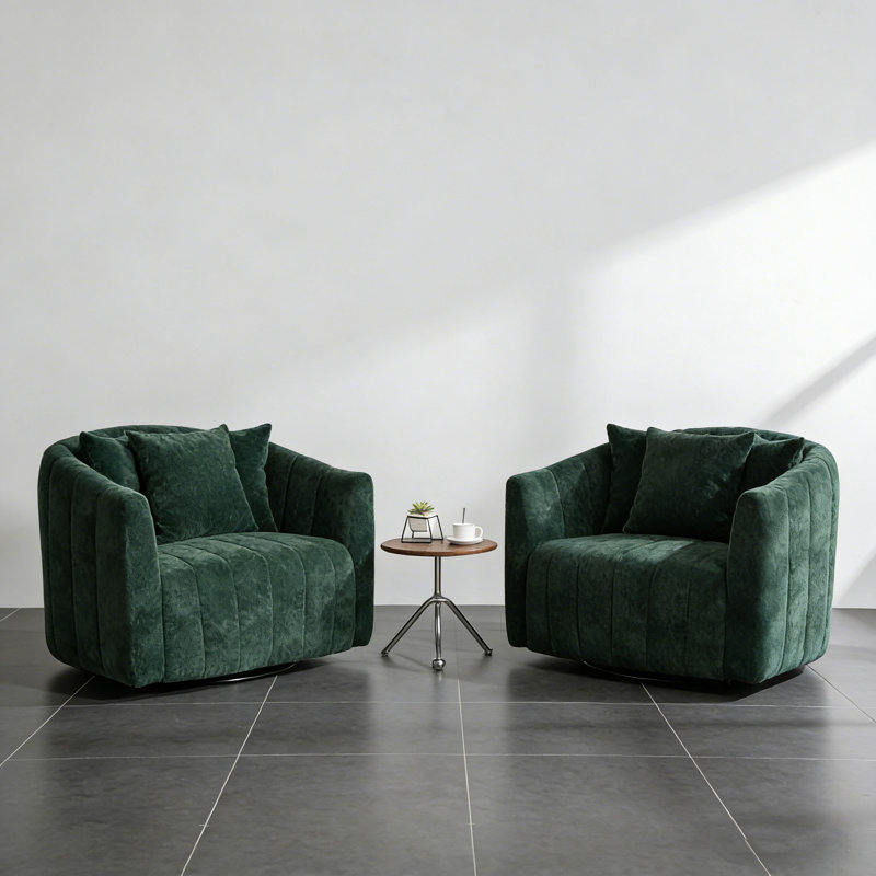 Fauteuil demi-tonneau pivotant de 39 po, fauteuil de lecture rembourré avec coussins (ensemble de 2), Vert