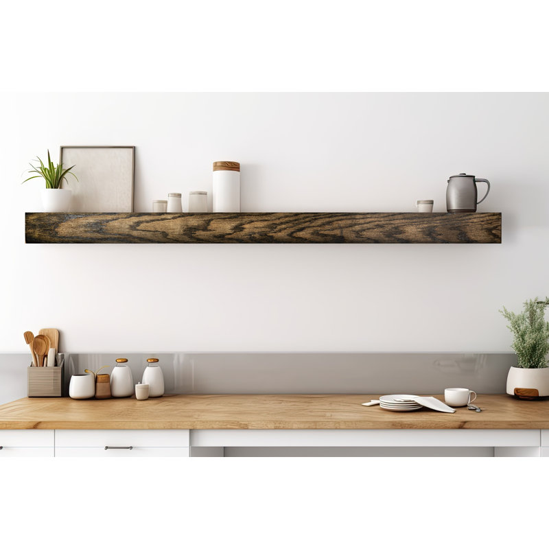 Tablette flottante en bois massif de chêne Tyringham, H 4 po x l 56 po x P 7 po, Ébène