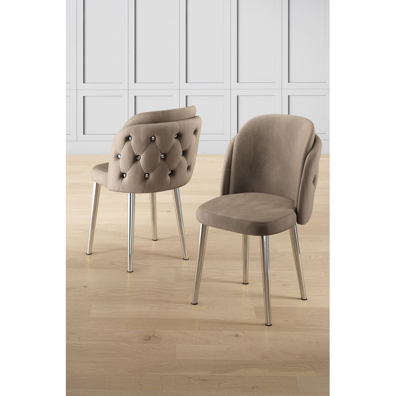 Ensemble de chaises modernes 6 pièces, cappuccino et chrome | Cadre 100% métal, envers en contreplaqué, tissu BabyFace, 17,7 po x 32,3 po x 18,1 po | Coussins en mousse: dossier de 0,9 po et siège de 1,1 po | Élégant et durable pour une utilisation à la maison et à l'accueil