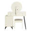 Bureau de toilette cannelé avec finition blanc laiteux, lumières à DEL et miroir, 4 tiroirs, tablettes réglables, table ronde à lumières intrigantes, blanc, tablette