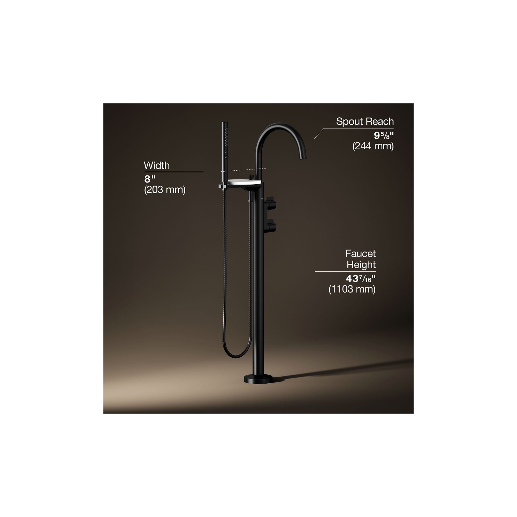 Components Floor-Mount Bath Filler Trim, Matte Black, Knob Handle