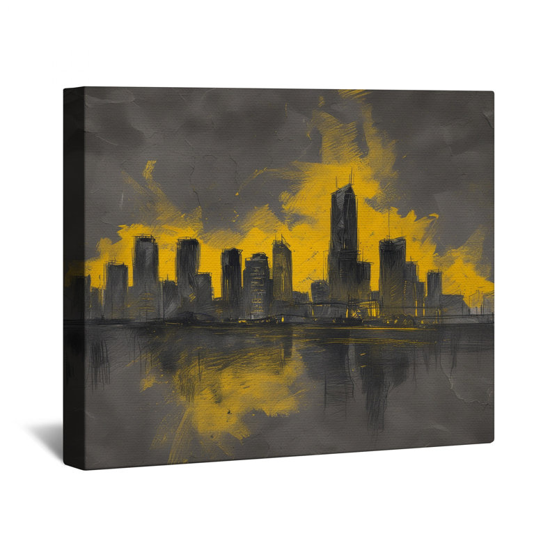 Toile tendue jaune sur toile Skyline City en plusieurs tailles, 16 x 16 pouces