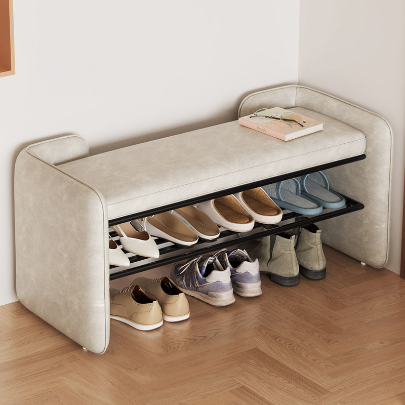 Banc de rangement 47 po 2-en-1 avec coussins et porte-chaussures 47 po