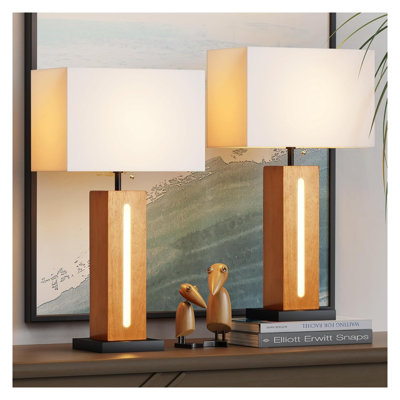 Dimmable Bedside Table Lamps With Led Nightlight, Metal & Wood, Rustic Farmhouse Style For Bedroom Or Living Room