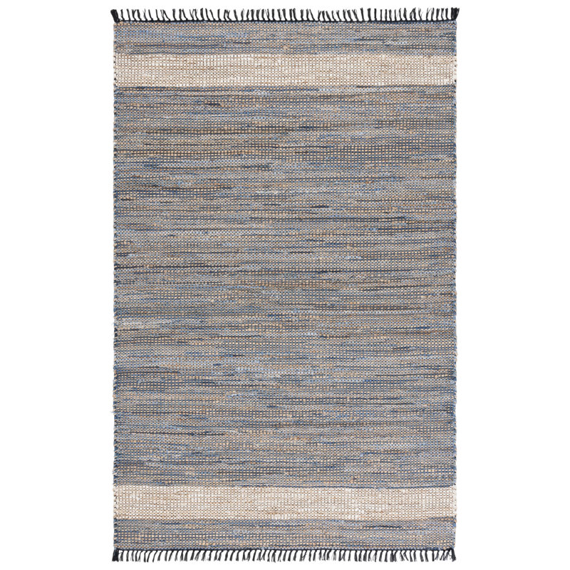 Tapis bleu clair en denim / jute / coton tissé à la main Cape Cod 153, Rectangle 6 pi x 9 pi