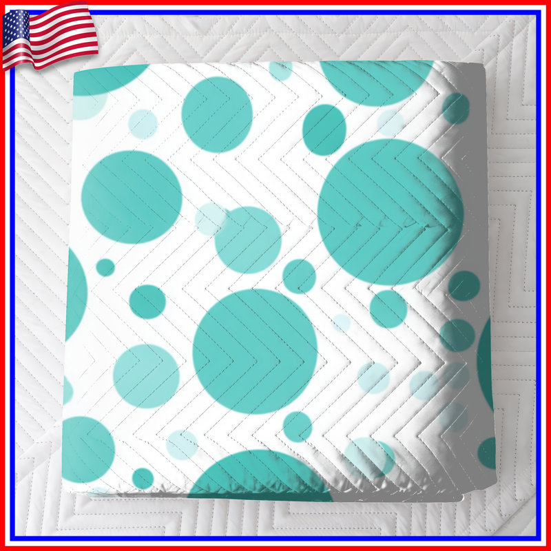 Turquoise Dots Pattern Quilted Bedspread All Sizes, Twin