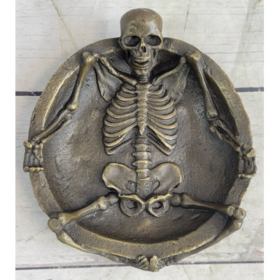 Schonbrunn Bronze Skeleton Ashtray Bronze Sculpture Figure Handmade Gothic Collectible Art