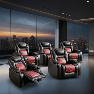 36.1" Wide Modern And Overstuffed Breathable Leather Dual Motor Power Reclining Home Theater Seat With Adjustable Headrest by Latitude Run