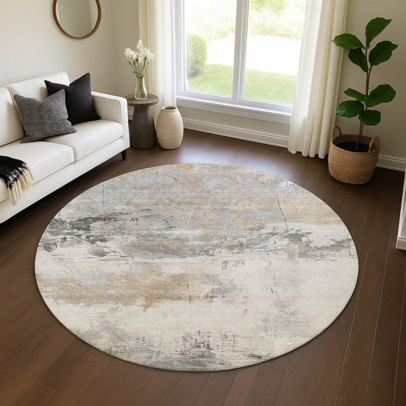 Premium Machine Washable Mehara AMF1685 Abstract Rug, Round 8'