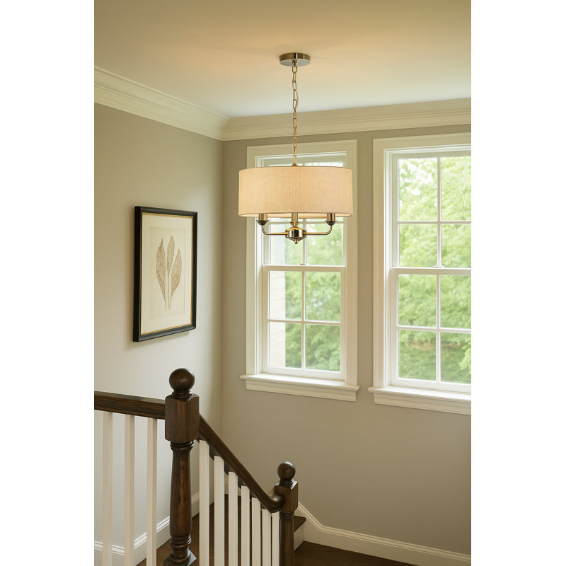 Durham 3 - Light Drum Shade Chandelier, Silver Beige