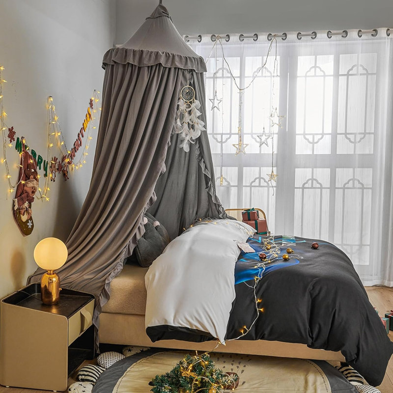 Bed Canopy Round Dome Children Dreaming Mosquito Net Bed Linen Corner Canopy (Grey)