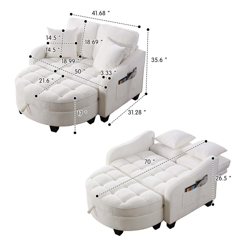 Minimalist Casual Corduroy Sofa With Storage Ottoman, Suitable For Small Living Rooms, Beige