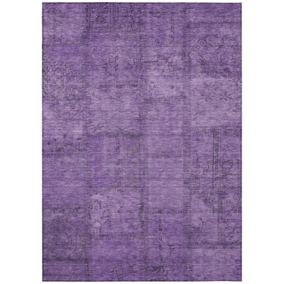 3' X 5' Purple Eggplant And Gray Patchwork Washable Indoor Outdoor Area Rug
