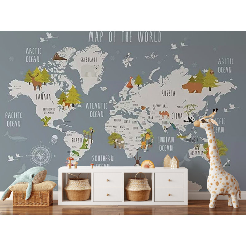 Papier peint carte du monde des aventuriers, L 150 po x L 98 po 