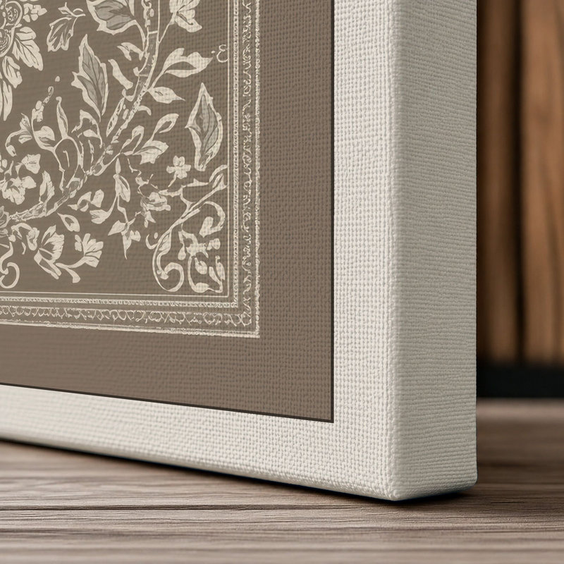 Ornamental Damask Botanical - Wrapped Canvas, Cream Border, 24x16 - 61.0 x 40.6 cm