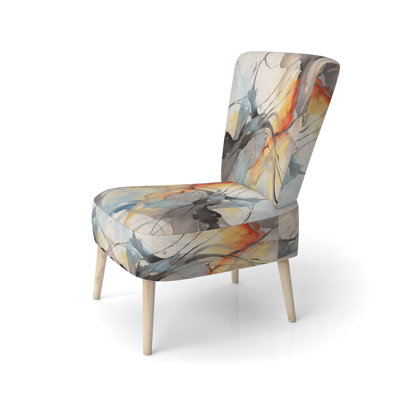 Marble Serenity Colorful Gray Watercolor Waves I - Upholstered Modern Side Chair, Geometric Shapes Accent Chair