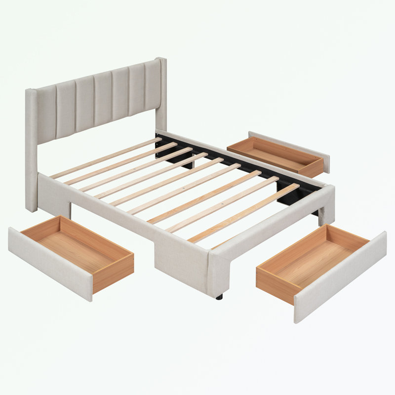 Upholstered Platform Storage Bed, Full/Double, Beige