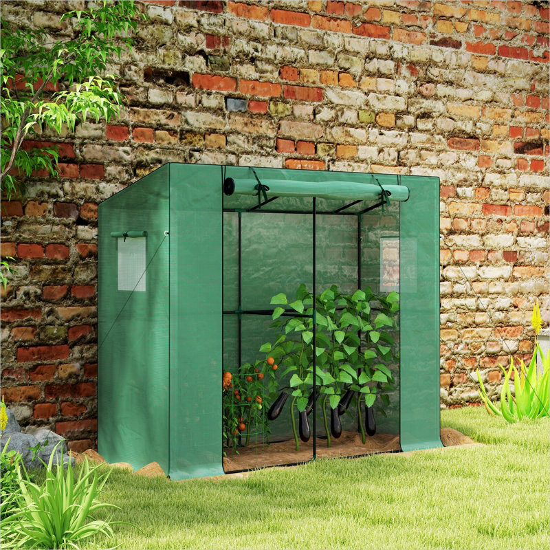 Serre adossée verte résistante aux rayons UV avec cadre en acier renforcé, 6,6 pi x 2,5 pi x 5,6 pi
