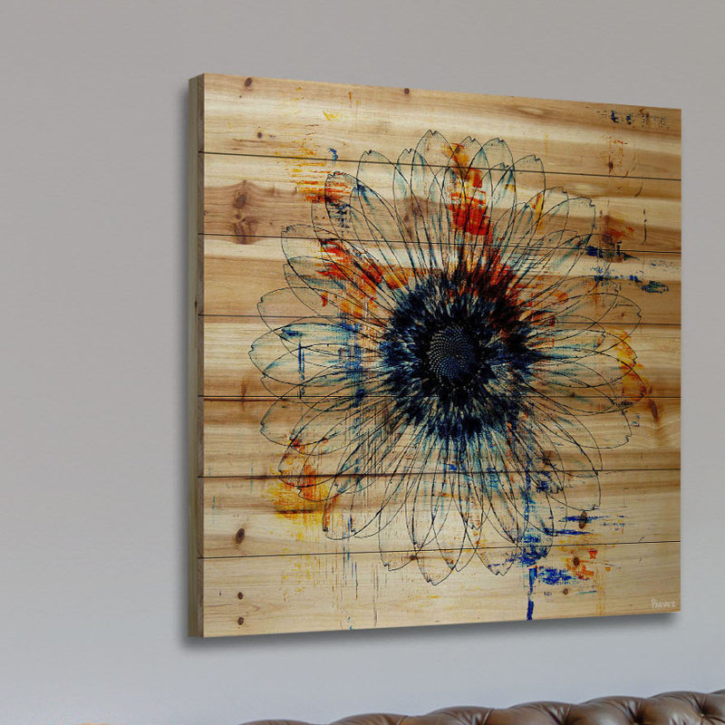 « stencil fleur », reproduction d’art sur bois de pin naturel, H 24 po x l 24 po x P 1,5 po