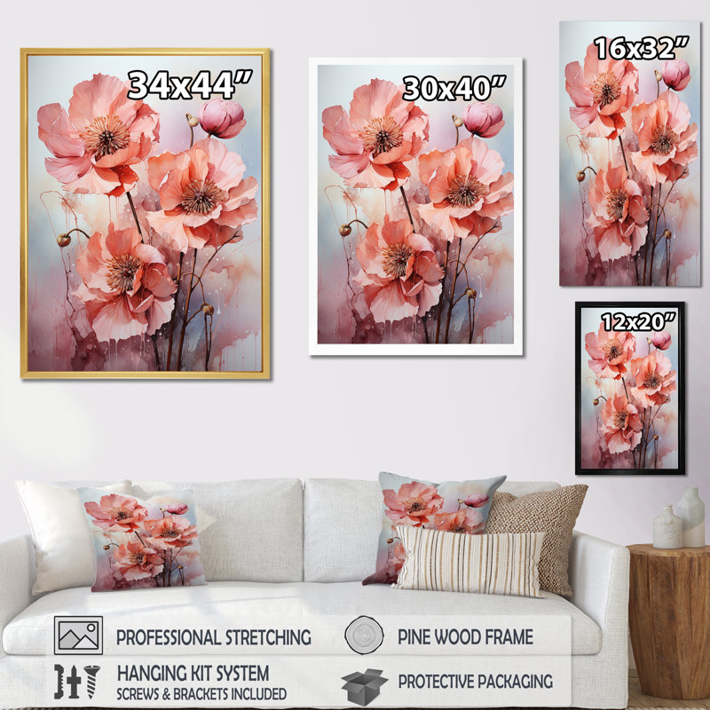Tulipes rendues dans une palette monochromatique I sur toile, Cadre naturel flottant, H 20 po x l 12 po x P 1 po