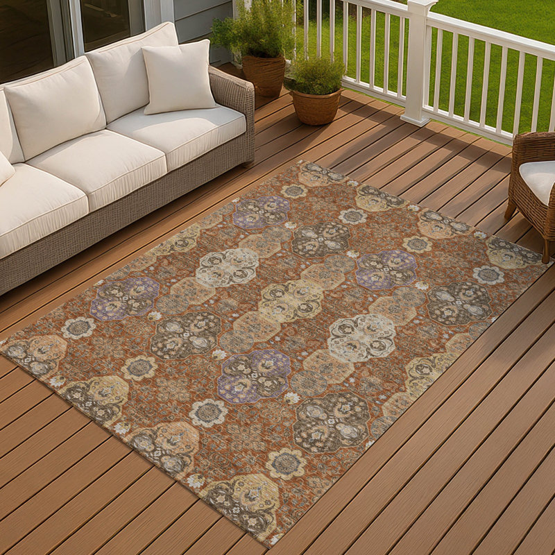 Machine Washable Indoor/Outdoor Chantille ACN2484 Global Rug, 3' x 5', Paprika