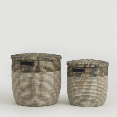 Black Medina Flat Lid Seagrass Baskets Set